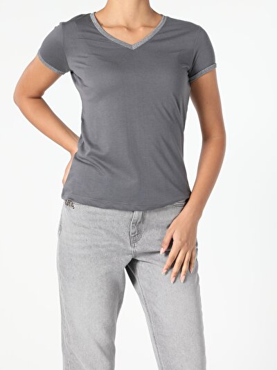 Image de T-shirt À Manches Courtes Anthracite Regular Fit  Femme