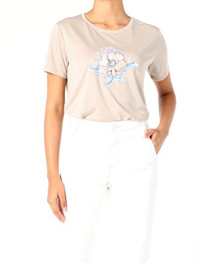 Image de T-shirt À Manches Courtes Beige Regular Fit Femme