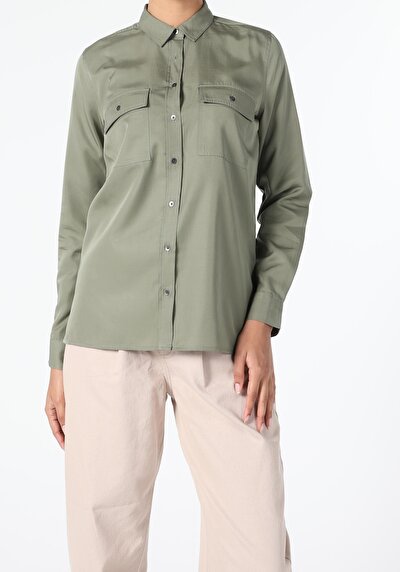 Image de Chemise À Manches Longues Kaki Regular Fit   Femme