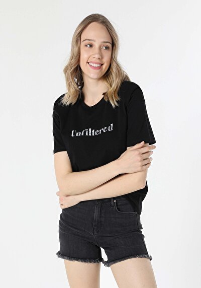 Image de T-shirt À Manches Courtes Noir Regular Fit Femme