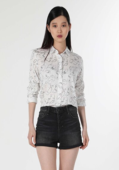 Image de Chemise À Manches Longues Blanc Slim Fit Femme