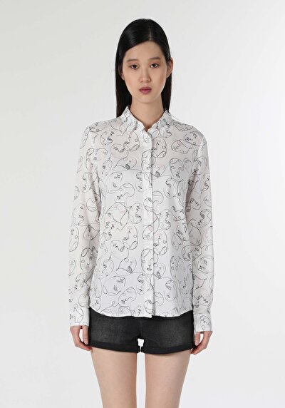 Image de Chemise À Manches Longues Blanc Slim Fit   Femme