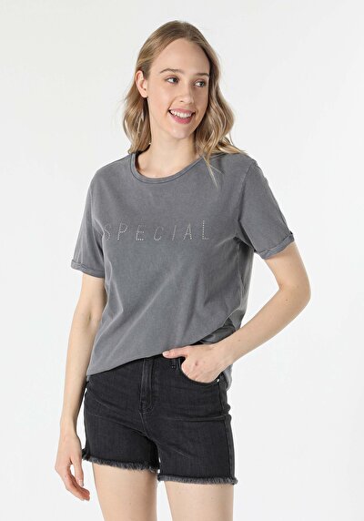 Image de T-shirt À Manches Courtes Anthracite Regular Fit Femme