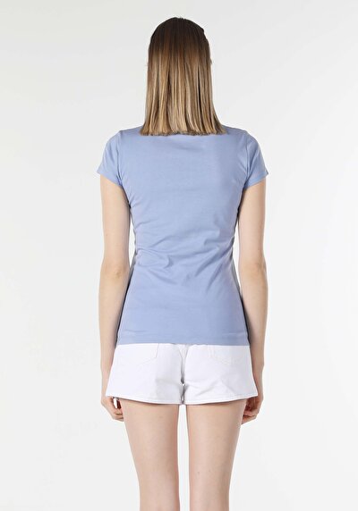 Image de T-shirt À Manches Courtes Bleu Slim Fit Femme