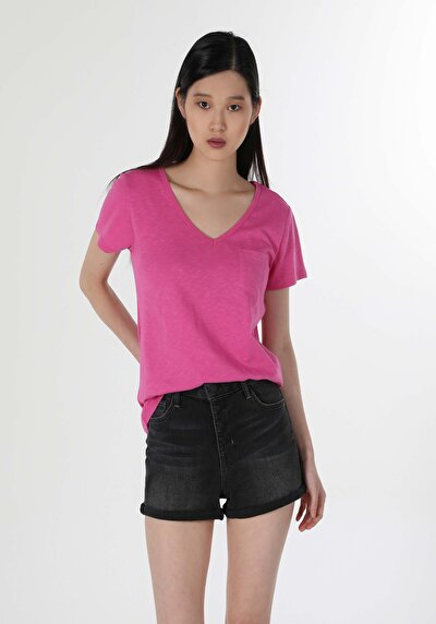 Afficher les détails de T-shirt À Manches Courtes Rose Regular Fit  Femme