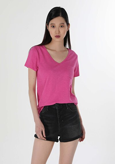 Afficher les détails de T-shirt À Manches Courtes Rose Regular Fit  Femme