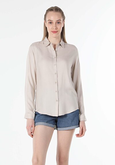 Afficher les détails de Chemise À Manches Longues Beige Regular Fit   Femme