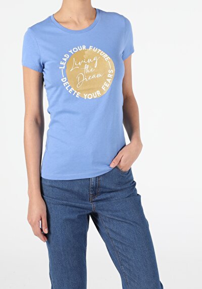 Image de T-shirt À Manches Courtes Bleu Slim Fit Femme