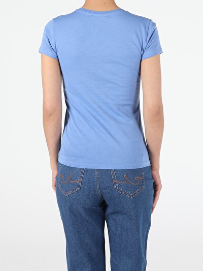 Image de T-shirt À Manches Courtes Bleu Slim Fit Femme