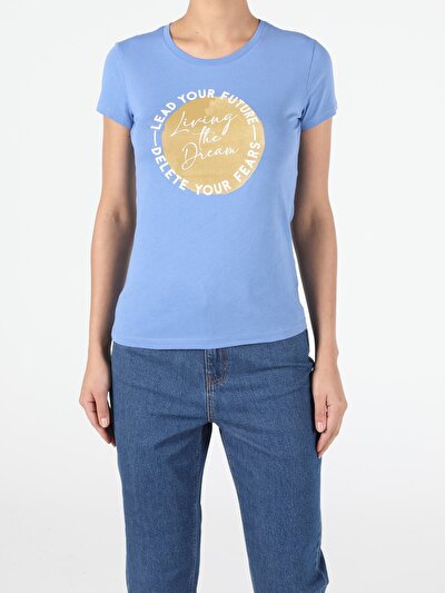 Image de T-shirt À Manches Courtes Bleu Slim Fit  Femme