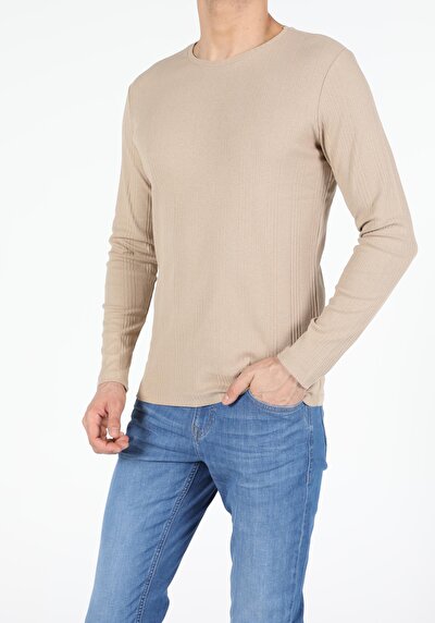 Image de T-shirt À Manches Longues Beige Slim Fit Homme