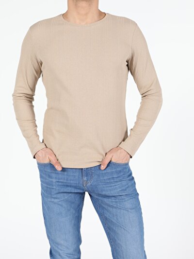 Image de T-shirt À Manches Longues Beige Slim Fit Homme