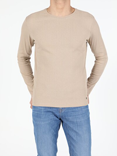 Image de T-shirt À Manches Longues Beige Slim Fit  Homme