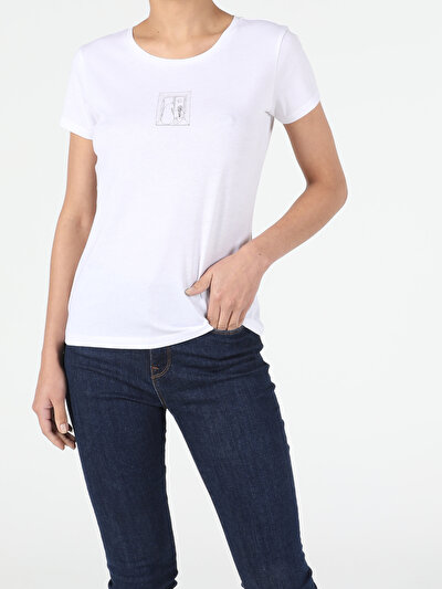 Image de T-shirt À Manches Courtes Blanc Slim Fit  Femme