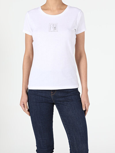 Image de T-shirt À Manches Courtes Blanc Slim Fit  Femme