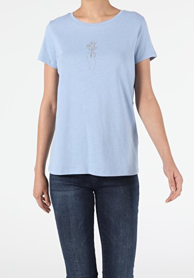 Image de T-shirt À Manches Courtes Bleu Regular Fit Femme