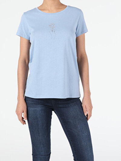 Image de T-shirt À Manches Courtes Bleu Regular Fit Femme