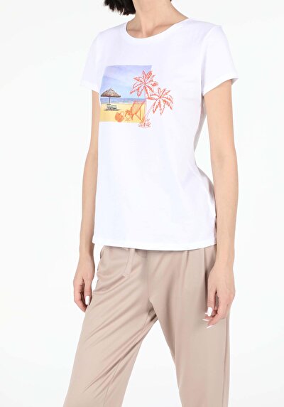 Image de T-shirt À Manches Courtes Blanc Regular Fit  Femme