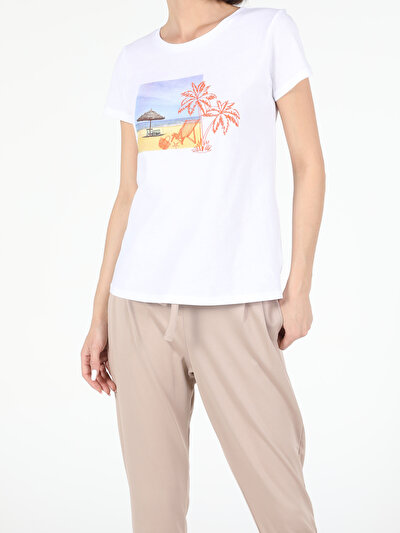 Image de T-shirt À Manches Courtes Blanc Regular Fit  Femme