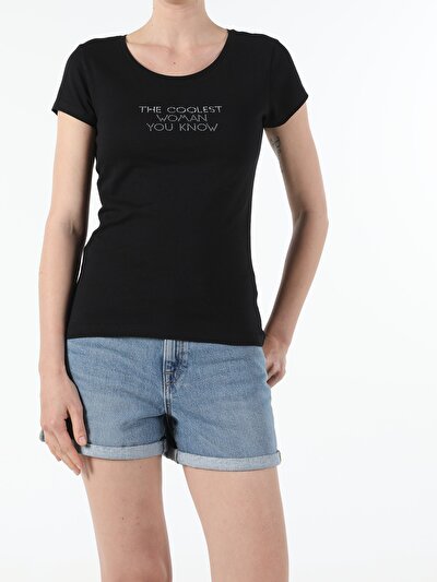 Image de T-shirt À Manches Courtes Noir Slim Fit Femme