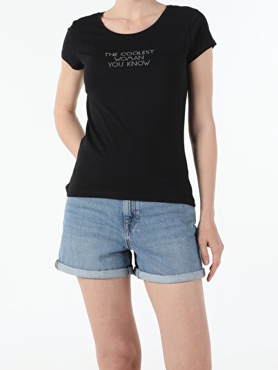 Image de T-shirt À Manches Courtes Noir Slim Fit  Femme