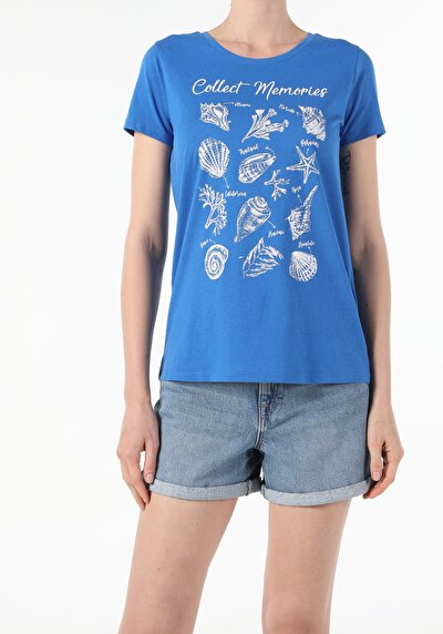 Image de T-shirt À Manches Courtes Bleu Regular Fit Femme