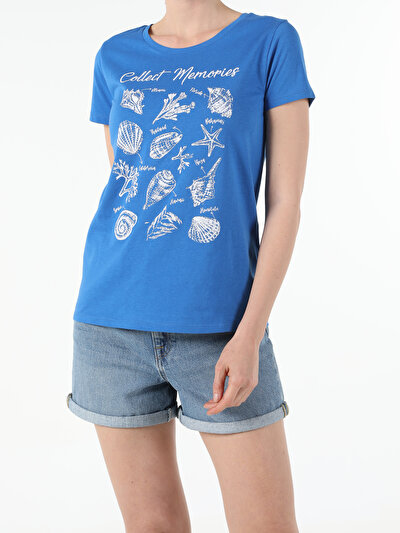 Image de T-shirt À Manches Courtes Bleu Regular Fit Femme