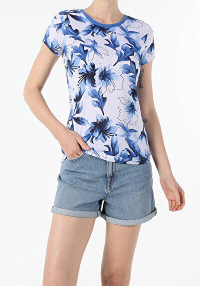 Image de T-shirt À Manches Courtes Bleu Slim Fit Femme