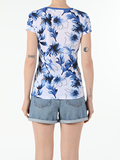 Image de T-shirt À Manches Courtes Bleu Slim Fit  Femme