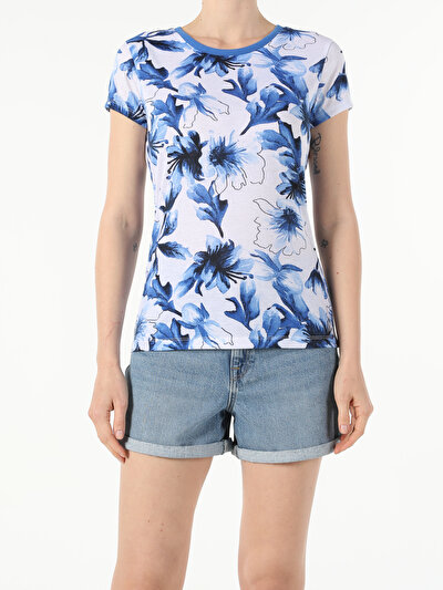 Image de T-shirt À Manches Courtes Bleu Slim Fit  Femme