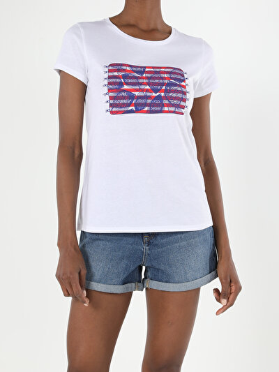 Image de T-shirt À Manches Courtes Blanc Regular Fit  Femme