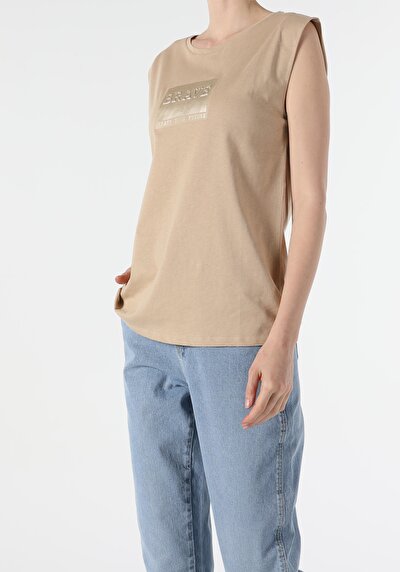 Image de T-shirt À Manches Courtes Beige Regular Fit Femme