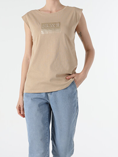 Image de T-shirt À Manches Courtes Beige Regular Fit  Femme