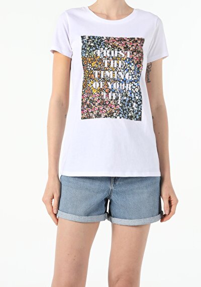 Image de T-shirt À Manches Courtes Blanc Regular Fit  Femme