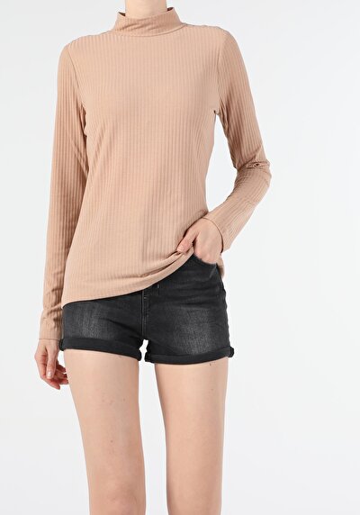 Image de T-shirt À Manches Longues Beige Slim Fit Femme