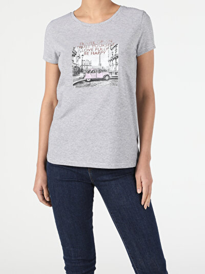 Image de T-shirt À Manches Courtes Gris Regular Fit  Femme