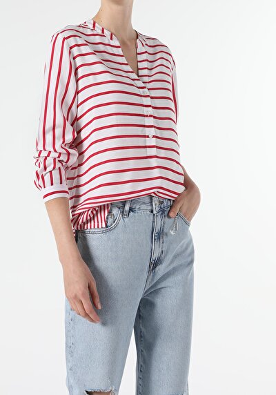 Image de Chemisier À Manches Longues Rouge Regular Fit Femme