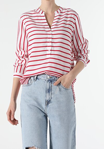 Image de Chemisier À Manches Longues Rouge Regular Fit Femme