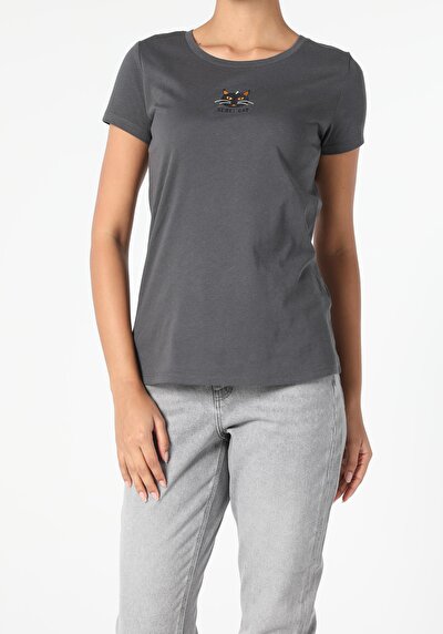 Image de T-shirt À Manches Courtes Anthracite Regular Fit Femme