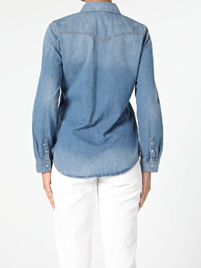 Image de Chemise À Manches Longues Bleu Slim Fit   Femme