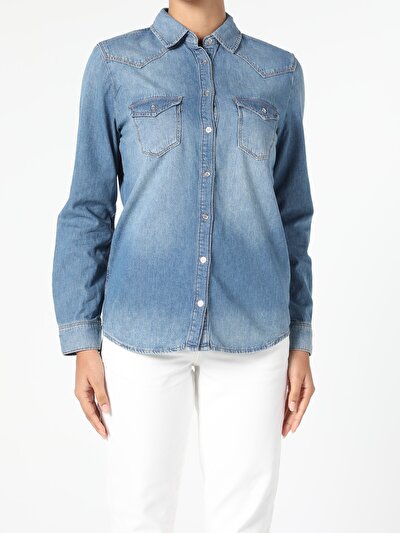 Image de Chemise À Manches Longues Bleu Slim Fit   Femme
