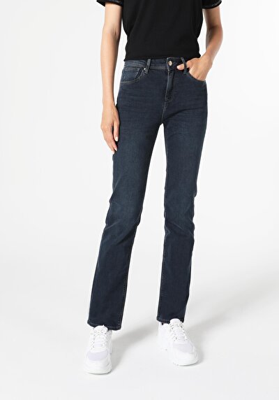 Image de 792 Mila Pantalon Bleu Foncé Straight Leg En Regular Fit Femme
