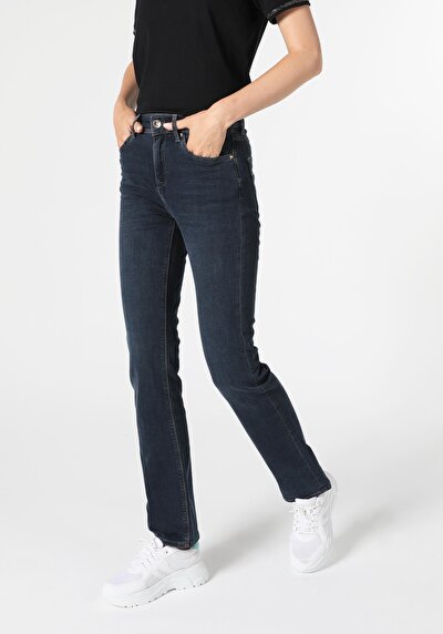 Image de 792 Mila Pantalon Bleu Foncé Straight Leg  En  Regular Fit Femme