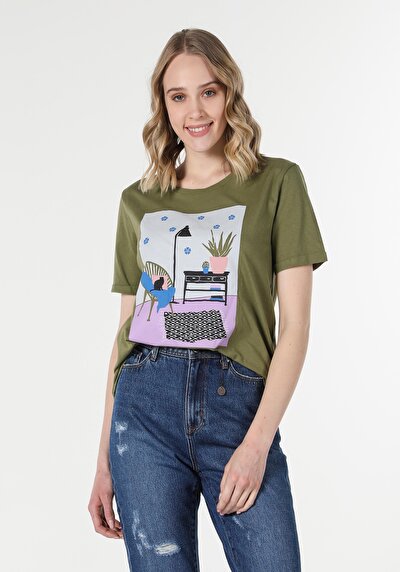 Image de T-shirt À Manches Courtes Kaki Regular Fit  Femme