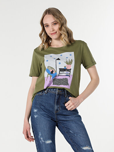 Image de T-shirt À Manches Courtes Kaki Regular Fit  Femme