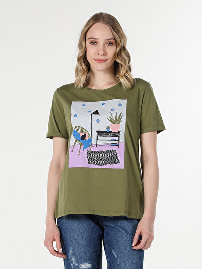 Image de T-shirt À Manches Courtes Kaki Regular Fit  Femme