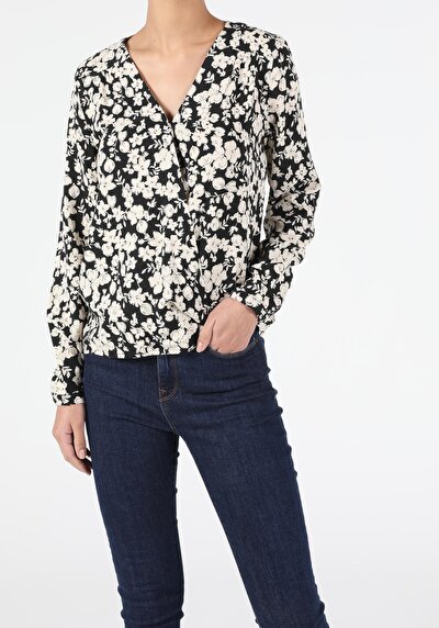 Image de Chemisier À Manches Longues Noir Regular Fit Femme