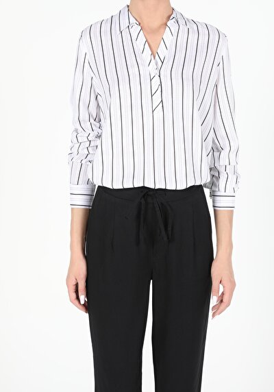 Image de Chemisier À Manches Longues Blanc Regular Fit Femme
