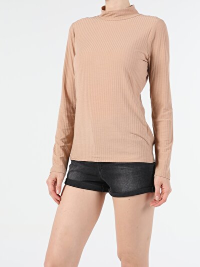 Image de T-shirt À Manches Longues Beige Slim Fit Femme