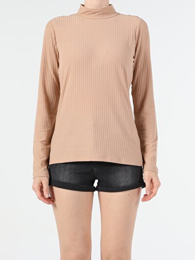 Image de T-shirt À Manches Longues Beige Slim Fit  Femme